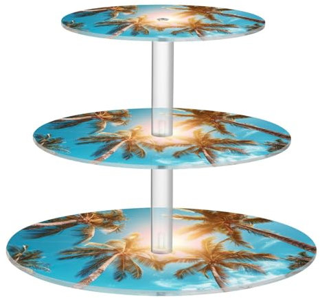 Ewusp Palm Trees Cupcake Stand 3 Tier Cup Cake Display Holder Pastry Stand Dessert Tower Serving Tray for Tea Party Birthday Wedding