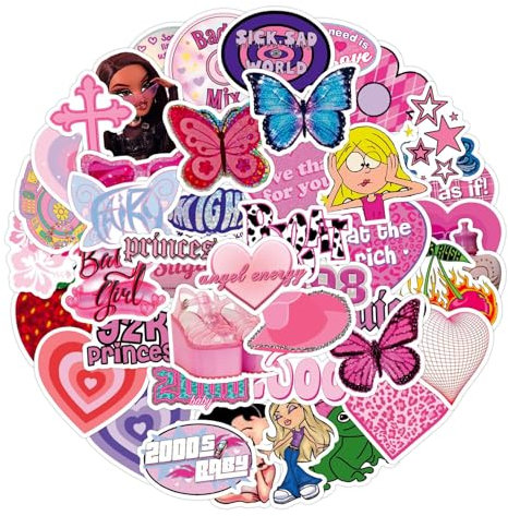 60 Pcs Y2k Stickers, Cute Girly Aesthetic Stickers, Pink Girly Sticker, for Scrapbook Laptop, Computer, Mobile Phones, Luggage, Skateboard, Water Bottles for Adults, Children and Teenagers.