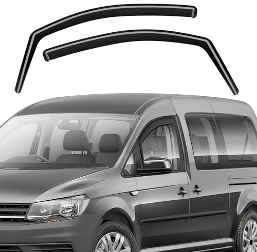 GEARMONSTER Windabweiser Kompatibel mit VW Caddy 2005-2018, Schwarz | In-Channel Regenabweiser, 2 Stück, Fensterdeflektor, Regenschutz, Windschutz, PC-Material, einfache Montage