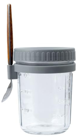 Aboiled 1pcs Breakfast Cup Container Airtight Oatmeal Jar with Cover and Spoon Portable Oatmeal Cup for Salads Cereal Easy Install High Guality Grey