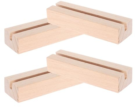 LOLIPPYY 4 Stück Holz Kartenhalter Tischkartenhalter mit Schlitz Stabile Holzsockel für Kalender Fotohalter Rustikaler Holzständer Dekorative Basis für Tisch und Büro