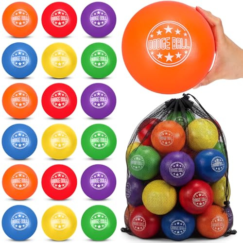 Jerify 18 Pcs Foam Dodgeball Set 6 Inch Soft Skin Playground Dodgeballs Bulk with Storage Bag, Low Density Foam for Non Sting Dodgeball Sports Equipment for Kids and Adults