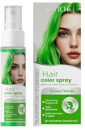 Sevich Laque pour cheveux - Couleur verte - Coloration instantanée - Pour hommes et femmes - Séchage rapide et facile à laver - Coloration uniforme grâce à la tête de pulvérisation ultra fine - Format