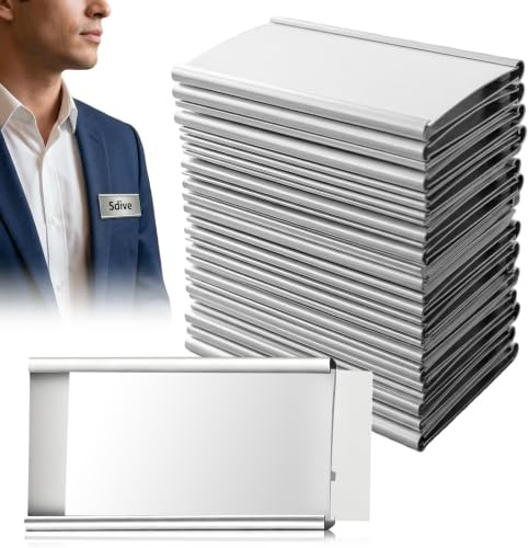 20 Stück Namensschilder für Kleidung Magnet – Wiederverwendbare Aluminium Namensschilder, Selbstklebend Magnetisch, Transparentes Namensschild für Arbeit, Schule & Konferenzen
