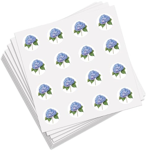PRESSINART 128 Stück Kleine Hortensien Sticker Mini blüten Sticker 0,98 Zoll Blaue Florale Kunststoff Wasserfest Selbstklebend Aufkleber Für Papier Scrapbook Terminplanung Party Journale Markierung