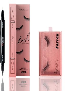 By Caitlyn 2-in-1 Lash Glue Eyeliner Pen (Black Shade) & Luxury Vegan Lashes (Farren Style) Bundle