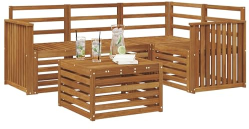 vidaXL Outdoor-Sofagarnitur 5 pcs Natur, Moderner Garten-Sofaset, Coole Terrassenmöbel, zeitgemäße Lounge, modulares Design, Akazien-Elemente