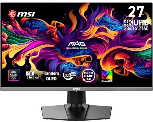 msi MAG 272UP QD-OLED E16 27 Zoll 4K UHD Monitor mit QD-OLED Tandem Technologie (3840 × 2160), 165 Hz, 0,03 ms, True Black 400 DisplayHDR Zertifizierung, G-Sync, HDMI 2.1, DisplayPort 1.4a