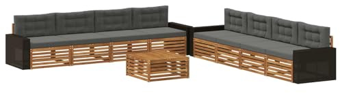 vidaXL Outdoor-Sofagarnitur 9 pcs Natur und Anthrazit Polyester, Garten Lounge Set, modernes Akazienholz Sofa, wetterfeste Möbel, Bequeme Terrassen Sitzgelegenheit