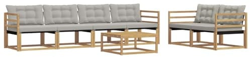 vidaXL Outdoor-Sofagarnitur 7 pcs Weiß und Hellgrau 79 x 79 x 37 cm, Garten, modernes Outdoor-Sofa, Terrassen-Lounge-Set, Bequeme Sitzmöbel für gemütliche Abende