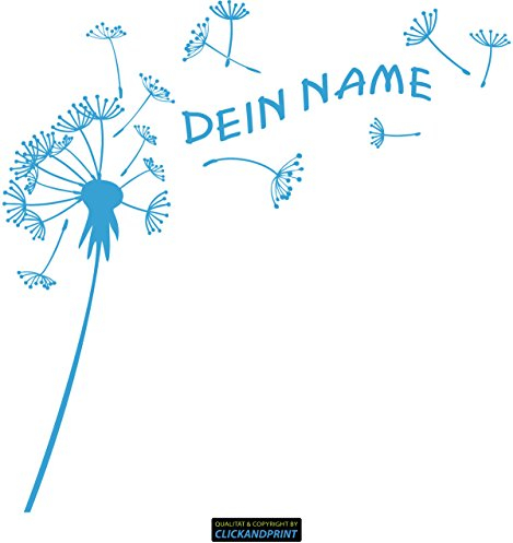 CLICKANDPRINT Aufkleber » Pusteblume mit Name, 30x29,7cm, Lichtblau • Dekoaufkleber/Autoaufkleber/Sticker/Decal/Vinyl
