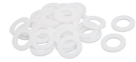 sourcing map PTFE Plana Arandelas 24mm DE 14mm DI 2mm Grosor Sellado Junta para Grifo Tubería Agua Manguera, Blanca, Paquete De 30