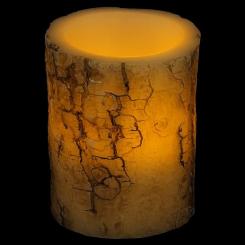 LED Echtwachskerze Baumrinde 8x11 cm Baumstamm Dekokerze Timer Flackerlicht | BURI LED-Kerze mit Flackereffekt und Batteriebetrieb für natürliche Optik, Wohnambiente und stimmungsvolle Beleuchtung