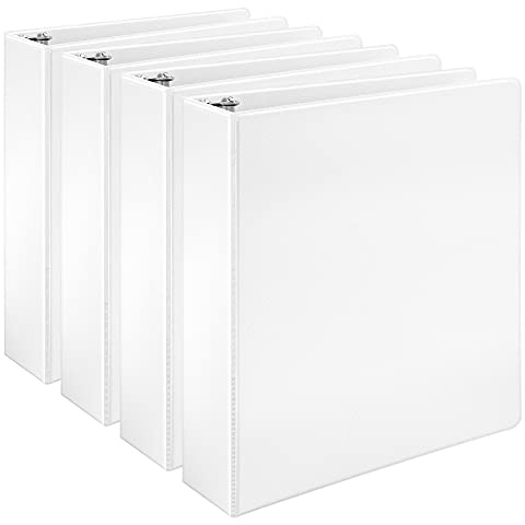 Amazon Basics 3 Ring Binders, 2 Inch, D-Ring Organizer for School, Home Office, White, 4 Pack