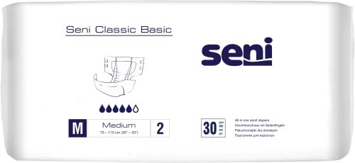 Seni Classic Basic Inkontinenzhose, Medium, 30 Stk, Hellblau, Wasserfest, Einweg, Unisex, Erwachsene