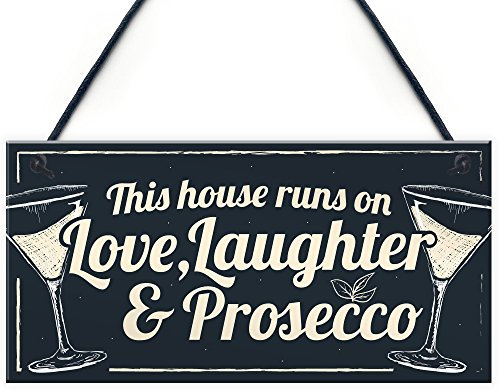 RED OCEAN Fun Laughter Prosecco Kitchen Plaque Alcohol Home Bar Pub Sign Friend Gift For Women