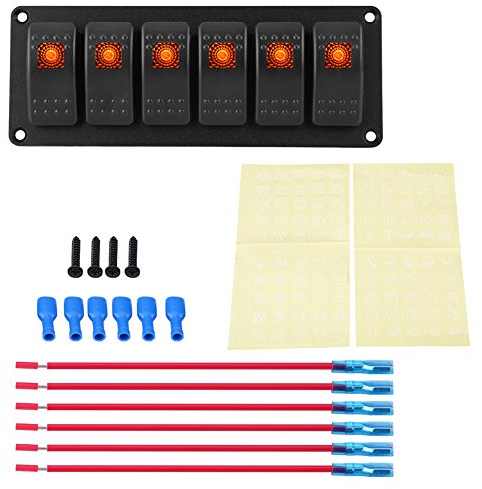 Keenso Auto Wippschalter Panel, Boot 12-24V 6 Gang Wasserdicht Wippschalter Panel LED einzelne Lichtschalter für Auto RV Wohnwagen, Anhänger, Yachten, Marine (Orange)