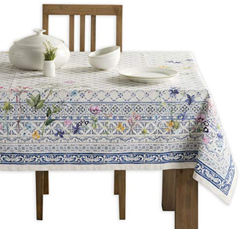 Maison d' Hermine Tischdecke 140cm x 180cm 100% Baumwolle, dekorative, waschbare, quadratische Tischplatte, Ostertischdecken für Küche, Hochzeit, Restaurant, Faience – Frühling/Sommer