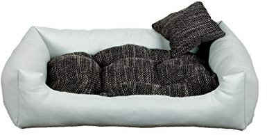 Gutekissen® Hundebett aus Ökoleder Hundebett Hundesofa Hundeliege Hundekissen Kunstleder Hundeschlafplatz - Langlebige Materialien und hohe Qualität EKO (S - 65x55, Weiß)