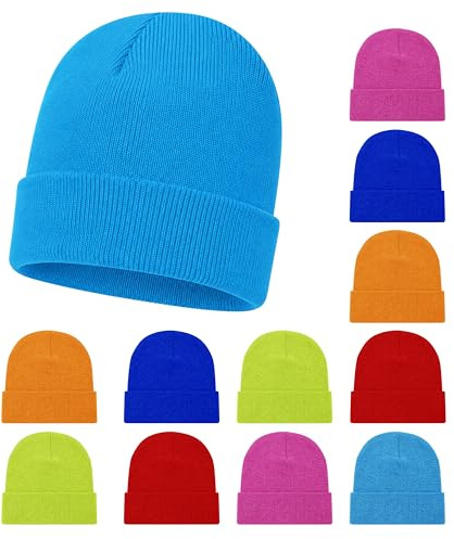 Winterlace Kids Winter Beanies, 12 Pack Warm Cold Weather Hats Boys Girls Children (Assorted Bright Colors)