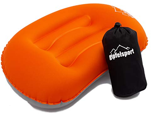 Campingkissen - Reisekissen I Aufblasbares Kissen für die Reise, Camping, Trelkking, Strand I Strandkissen, Kopfkissen, Schwimmkissen I Orange I ohne Bezug