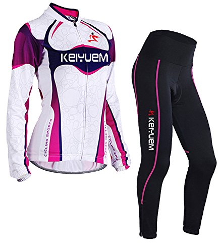 LSHEL Damen UV-Schutz Radbekleidung Set Radhose Trikot Lange Ärmel Sportbekleidung, violett, EU M(Label: L)