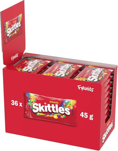SKITTLES - Bonbons Goût Fruits - 36 Sachets de 45g - Goûts Cassis, Citron, Citron Vert, Orange & Fraise - Vegan - Grand Format - 1,620kg