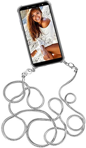ONEFLOW Handykette abnehmbar kompatibel mit Huawei P20 - Hülle mit Band, Handyhülle mit Kette aus Metall zum Umhängen, fein Silber