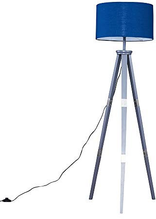 MiniSun | Large Modern Grey Wood & Metal Tripod Design Floor Lamp with a Navy Blue Cylinder Shade Complete with a 6w LED GLS Bulb [3000K Warm White] | Floor Lamps, Home Décor & Improvement Essential