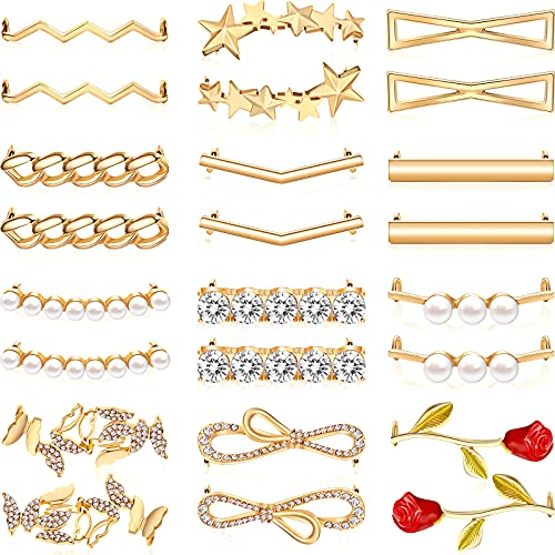 Hicarer 24 Clips de Cordones de Zapatos Decorativos Dijes de Zapatilla Accesorio Encanto de Zapato Casual Mujer Niña (Oro)