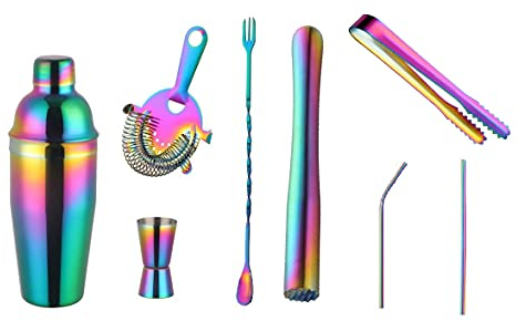 Buyer Star Cocktail Shaker Bar Set,Rainbow Juice Shaker, 25oz Martini Shaker, Fast Cooling Drink, 8-piece Bartender Kit Drink Bartender Stick Tool Set