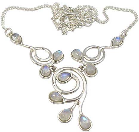SilverStarJewel Sterling Silber echte blaue Regenbogen Mondstein Halskette 42,67 cm 9,6 Gramm