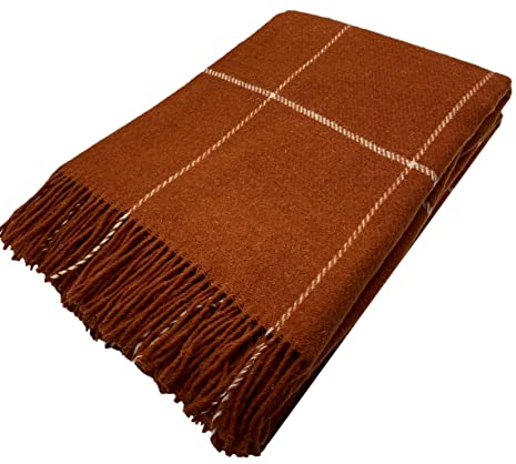 Alpenwolle Wolldecke 140x200cm Neuseeland 100% Wolle aus Neuseeland, Überwurf Plaid mit Fransen (Terracotta)