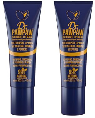 Dr.PAWPAW Overnight Lip Mask Duo, 2 x 10 ml | Natürlicher Pawpaw Balsam mit Peptiden, glättet trockene, rissige Lippen über Nacht, parfümfrei und vegan