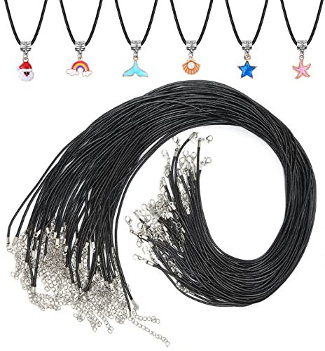 Paxcoo Necklace Cord, 50Pcs Black Necklace String Rope with Clasp, 24 Inch Black Waxed Cotton Cord Necklace Bulk for Charms Pendants, Bracelets, Necklaces, Jewelry Making Supplies and Beading Supplies