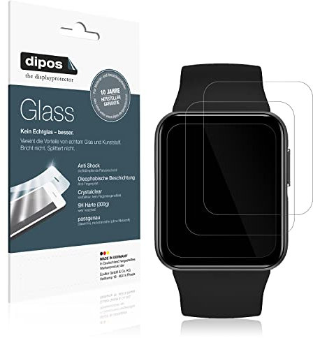 dipos I 2X Displayschutz klar kompatibel mit GRV Smartwatch Schutzfolie 9H Anti-Shock (bewusst Kleiner als das Glas, da Dieses gewölbt ist)