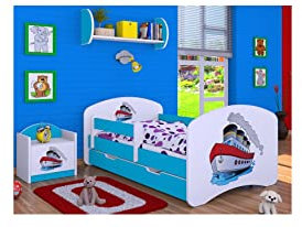 BDW Kinderbett mit Matratze und Bettkasten - NEU, 140/160/180/190 Verschiedene Motive Für Junge BLAU !!! (Schiff, 190x90)