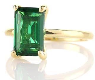 Rechteckiger Smaragd Verlobungsring, Ehering, Jahrestag Gold Solitär Ring - Elegante Frauen Edelstein Ringe - Anpassbar mit Gravur - mit Box