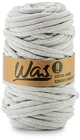 WAS Baumwollkordel mit Polyesterkern 9 mm 50m Baumwollgarn DIY Makramee Stricken Cotton Cord hellgrau ideal für Makramee Handwerk Baumwollseil für Basteln
