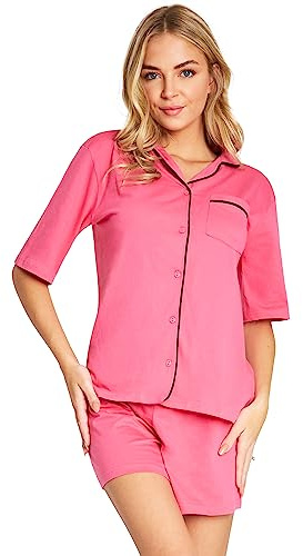 CityComfort Womens Pyjamas Set 2 Pcs Short Button Down PJs Comfy Classic Soft Loungewear Summer Nightwear Gifts for Women (S, Pink)