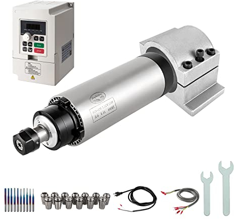 Kit motore mandrino CNC, 220V 2.2KW Φ80mm Motore CNC mandrino raffreddato ad aria mandrino + 2.2KW VFD + Φ80mm Supporto a morsetto + Colletto kit ER20 + Drill bits + Wires per macchina router CNC