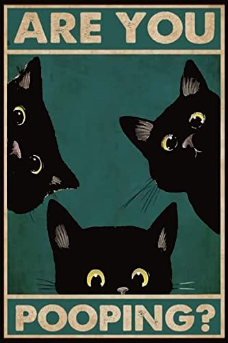 CCPARTON Aluminiumschild mit schwarzer Katze Are You Pooping Schilder, Vintage-Schilder, Wanddekoration, Metallschilder, Retro für Zuhause, Badezimmer, Küche, 20,3 x 30,5 cm