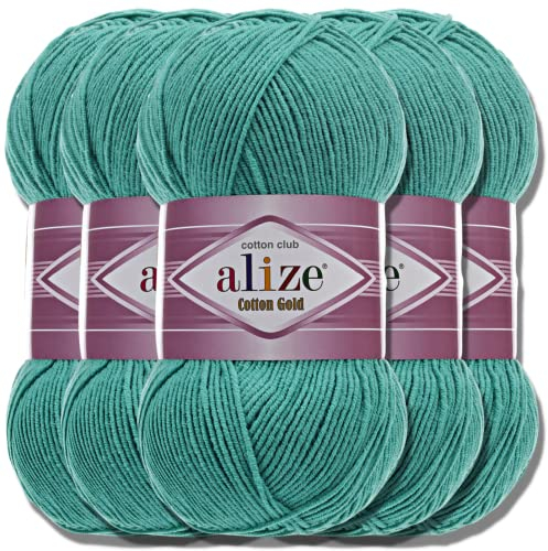 Alize 5x 100g Cotton Gold Batik Türkische Premium Wolle Baumwolle und Acryl Handstrickgarne Garn Yarn Babywolle Strickgarn mit Akzente Accessoire Baby zum Häkeln Stricken (Jade | 610)