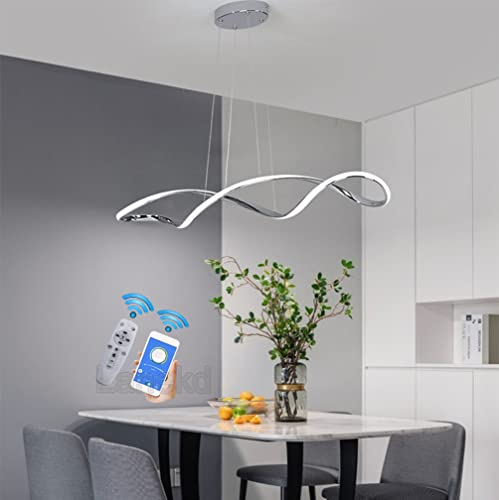 Esstischlampe LED Pendelleuchte Dimmbar Hoehenverstellbar Hängelampe Esszimmer Wohnzimmer Decke Hängend Lampe Modern Design mit Fernbedienung APP Kontrolle Hängeleuchte Küche Büro Lampe (Chrom)