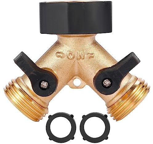 Sanpaint Gartenschlauch-Verteiler, 2-Wege, strapazierfähig, Y-Anschluss, Messing, Gartenschlauchadapter, Schlauch-Lätzchen-Splitter mit 2 zusätzlichen Gummi-Unterlegscheiben