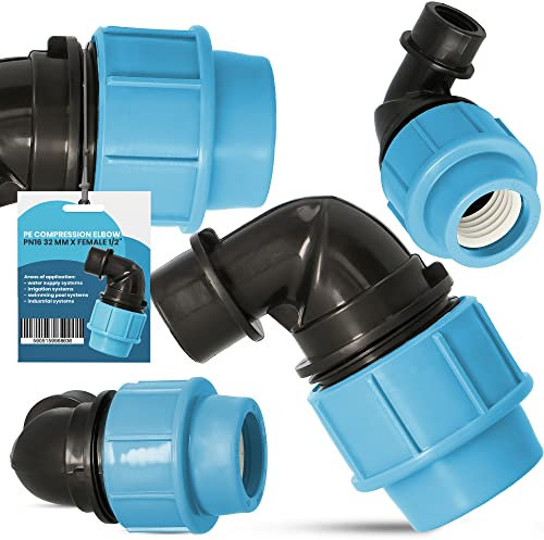 PE Rohr Winkel 90° Bogen PN16 (32 mm x 1/2'' IG) Kupplung Fitting Wasserrohrbogen L-Stück Bewässerungssystem Wasserleitung Wasserrohr Verbinder Garten Versorgungsleitung Pipeline Sprinklersystem