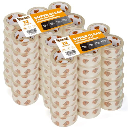 TAPEBEAR 72 Rollen Paketklebeband Superklar Paketbänder Paketklebeband 48mm x 50m Transparent Verpackungsklebeband Paketband Stärke 2.7mil für Versand, Umzug und Lagerung