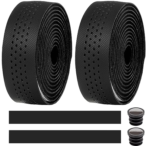 MOCNT 2 Rollen Fahrrad Lenkerbänder Radfahren Rennrad Lenkerband Leder PU EVA Cycling Band Rutschfest Komfort Stoßdämpfend Griffband Bandwickel Mit Lenkerendstopfen Schwarz