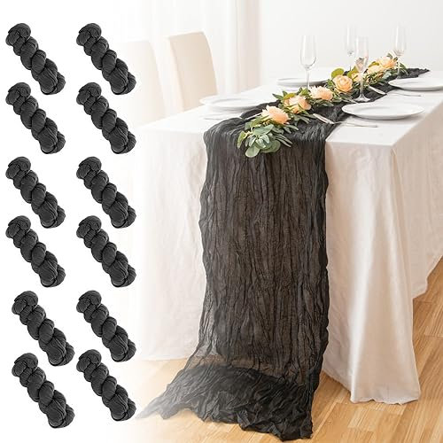 JYFLZQ Schwarzer Seihtuch-Tischläufer, 89 x 305 cm, Gaze-Tischläufer, 3 m, Käsetuch, Hochzeitstischläufer, Boho-Party, Hochzeit, Brautparty, Dekorationen