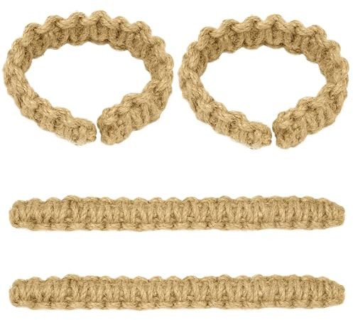 BELLE VOUS 4er Pack geflochtener Vorhang Raffhalter - 4X Boho gestrickte Gardinen Halter - Gardinenraffer aus Hanf-Seil und Eisen - Gardinenhalter Vorhanghalter im Boho Stil